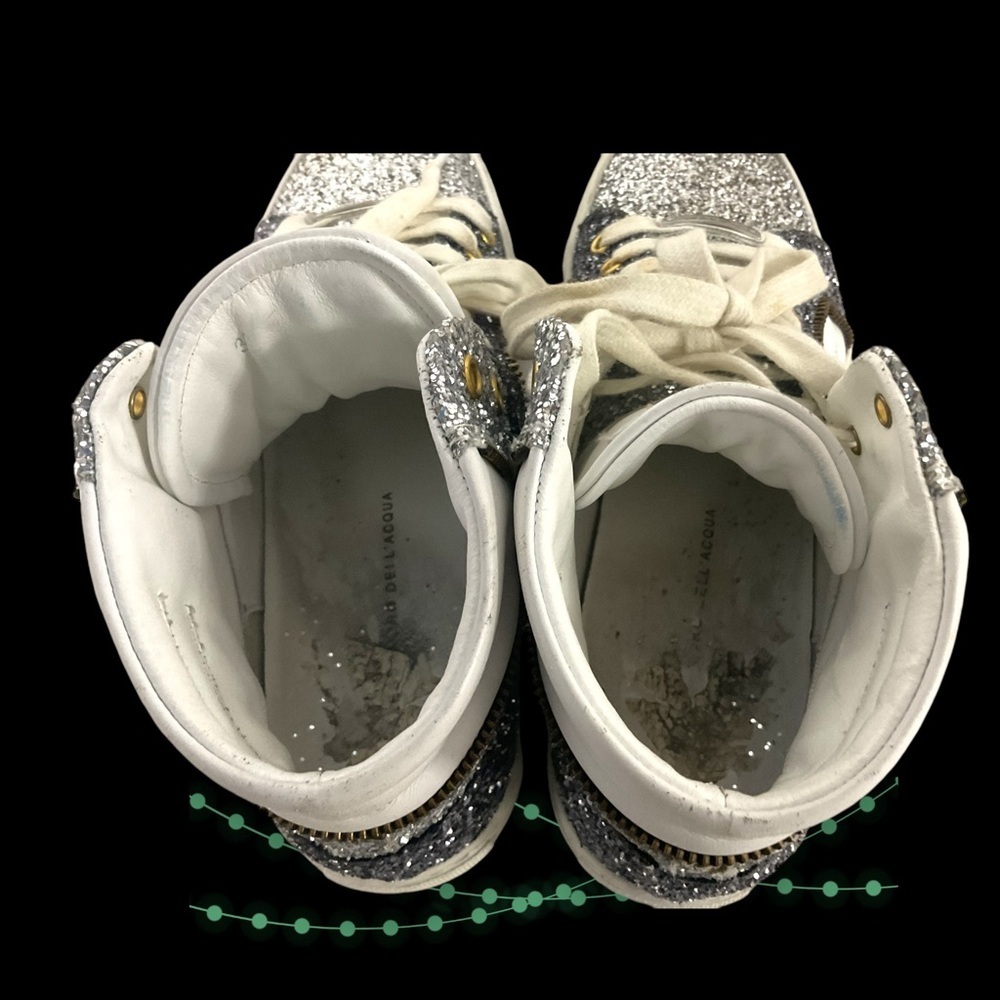 Alessandro Dell’Acqua Sneaker SZ 9 Leather Glitter White Silver Streetwear Women - Picture 8 of 12